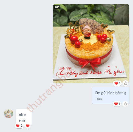 Gửi hình bánh cho khách xem khi hoàn thành